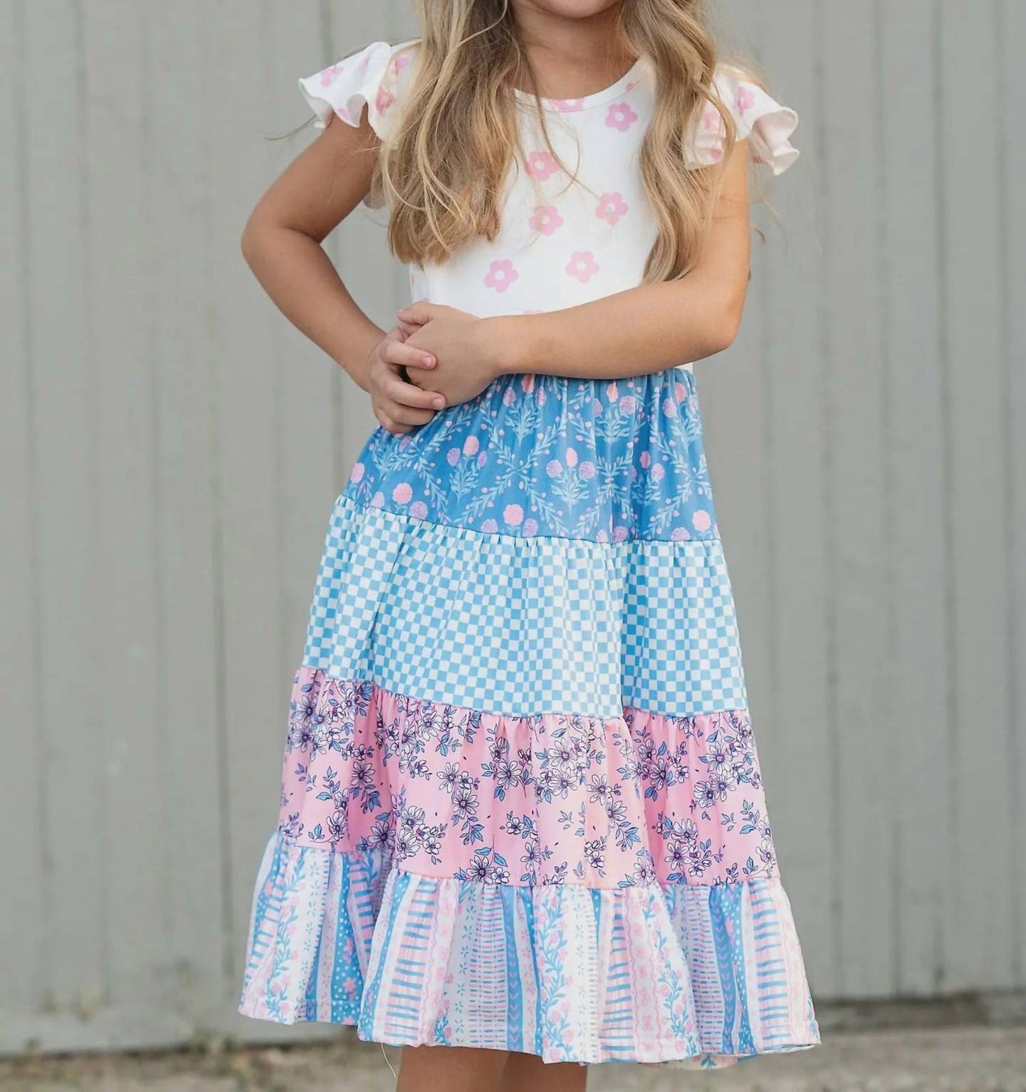 Floral Check Tiered Spring Dress