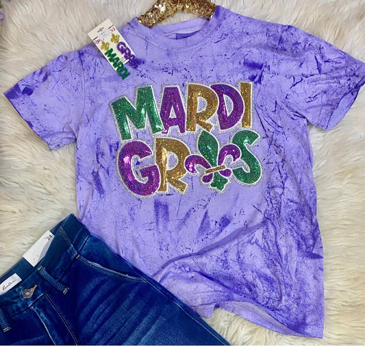 Women's Mardi Gras Sequin Patch Pigment Dyed Tee