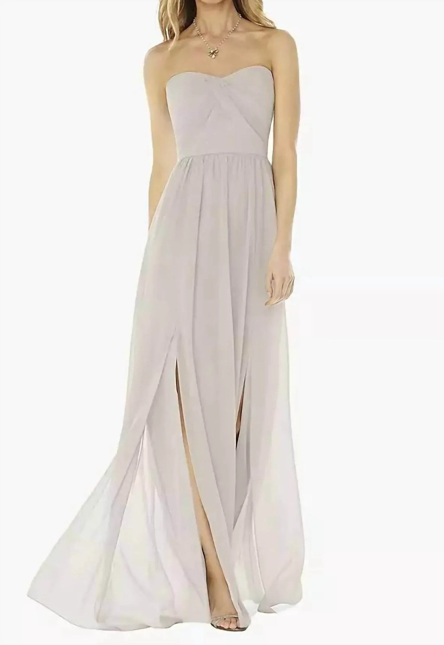 Strapless Draped Bodice Maxi Dress With Front Slits