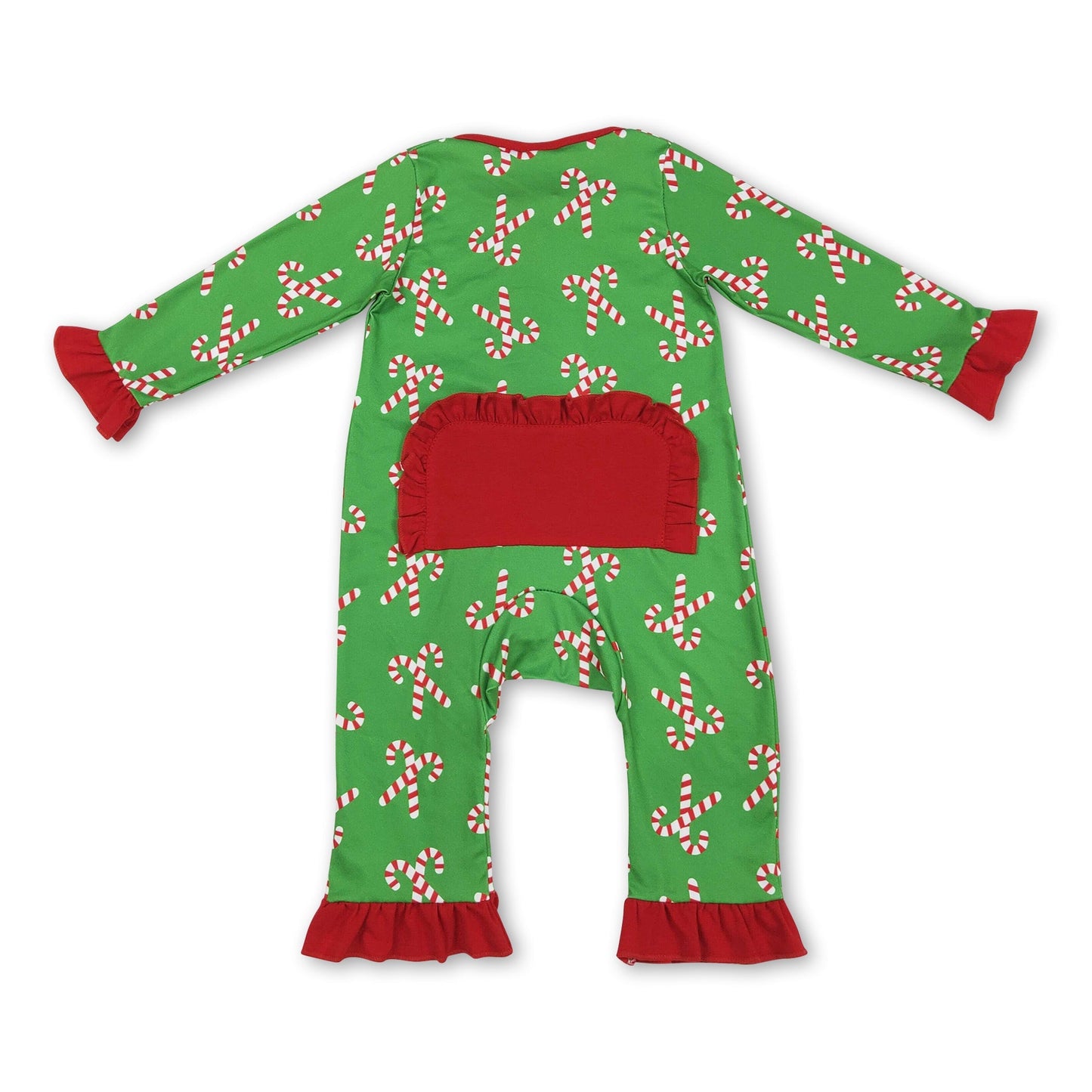 Grüner Zuckerstangen-Baby-Strampler für Mädchen mit Reißverschluss zu Weihnachten