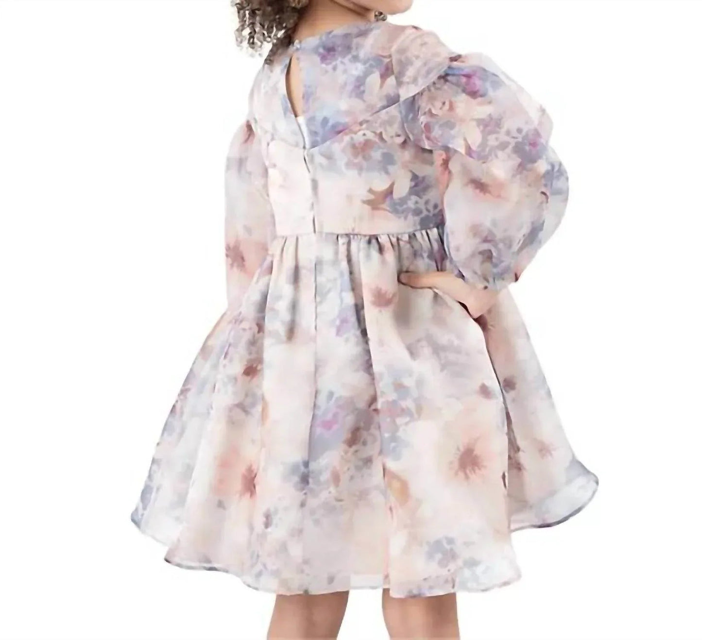 Kleid aus floraler Organza mit Ballonärmeln für Kleinkinder und kleine Mädchen