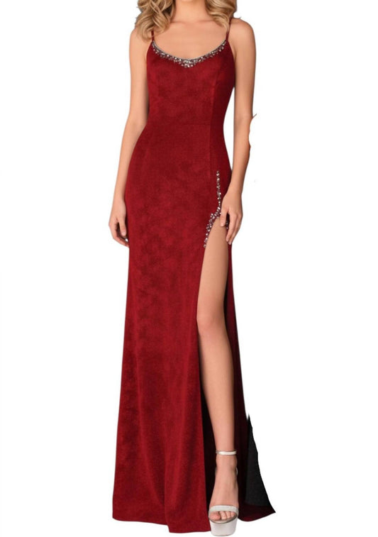 Beaded Scoop Shimmer Velvet Maxi Dress