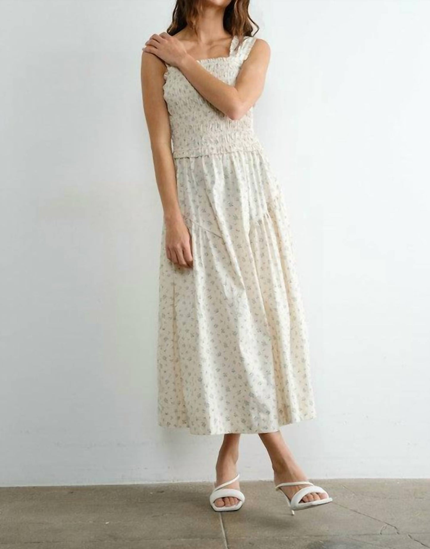 Margot Retro Bow Tie Back Smocked Midi Dress