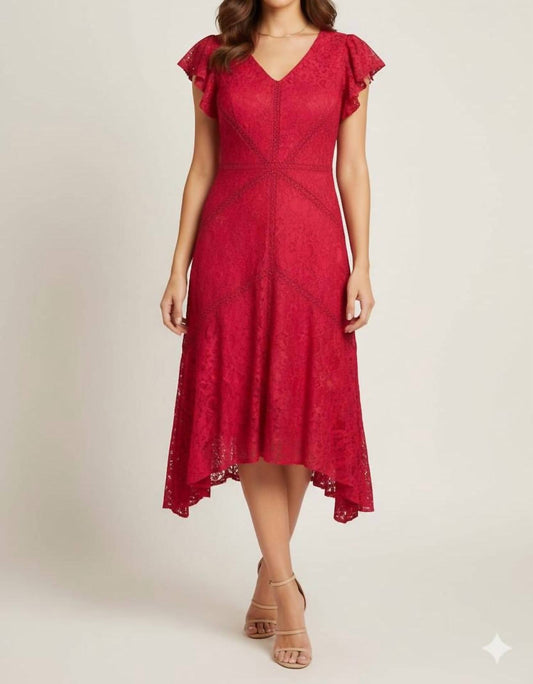 V-Ausschnitt Spitzen-Midikleid