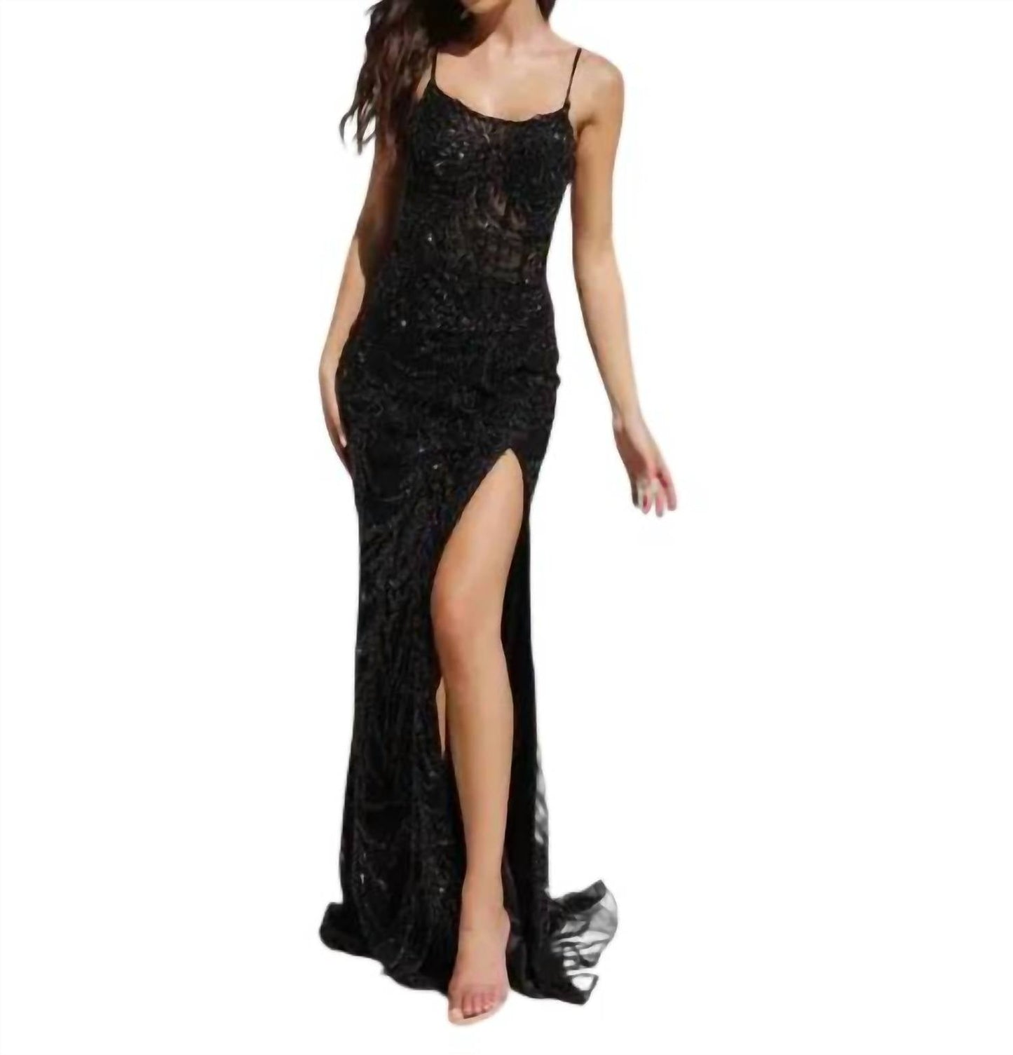 Trägerloses Schlauchkleid mit Perlen und Schlitz