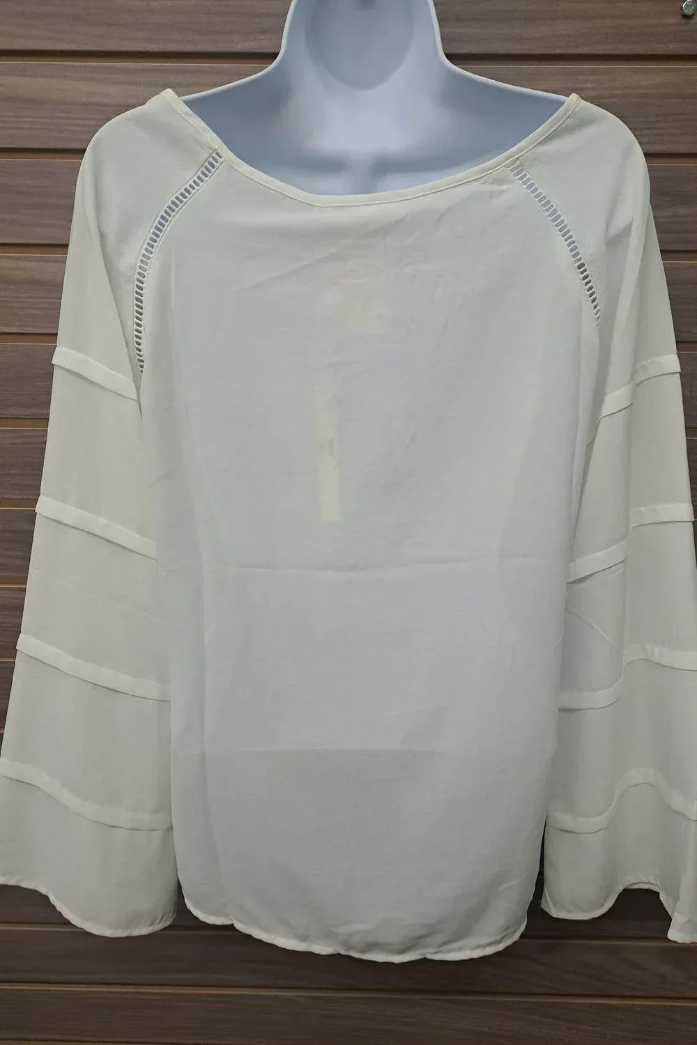Damenbluse mit Glockenärmeln und Bindekragen