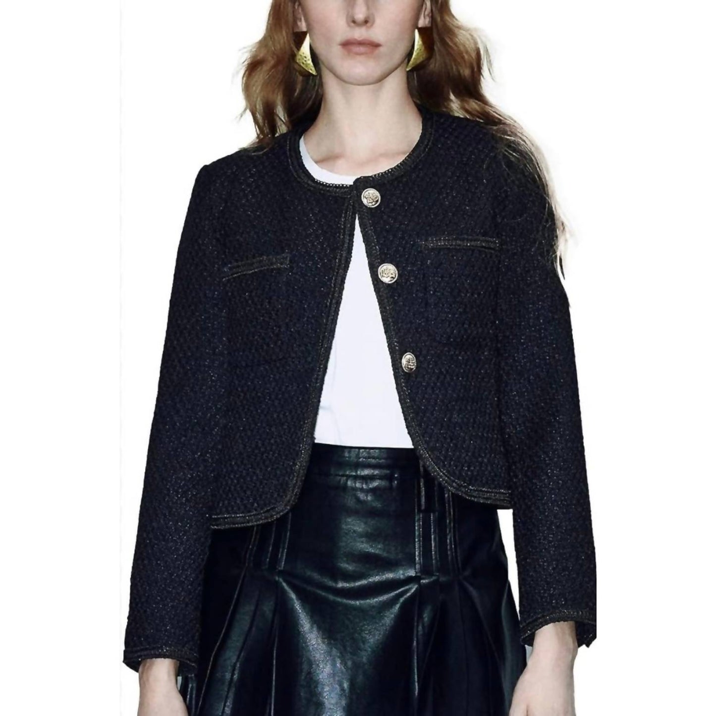 Lässige Business-Tweed-Blazer in Cropped-Länge
