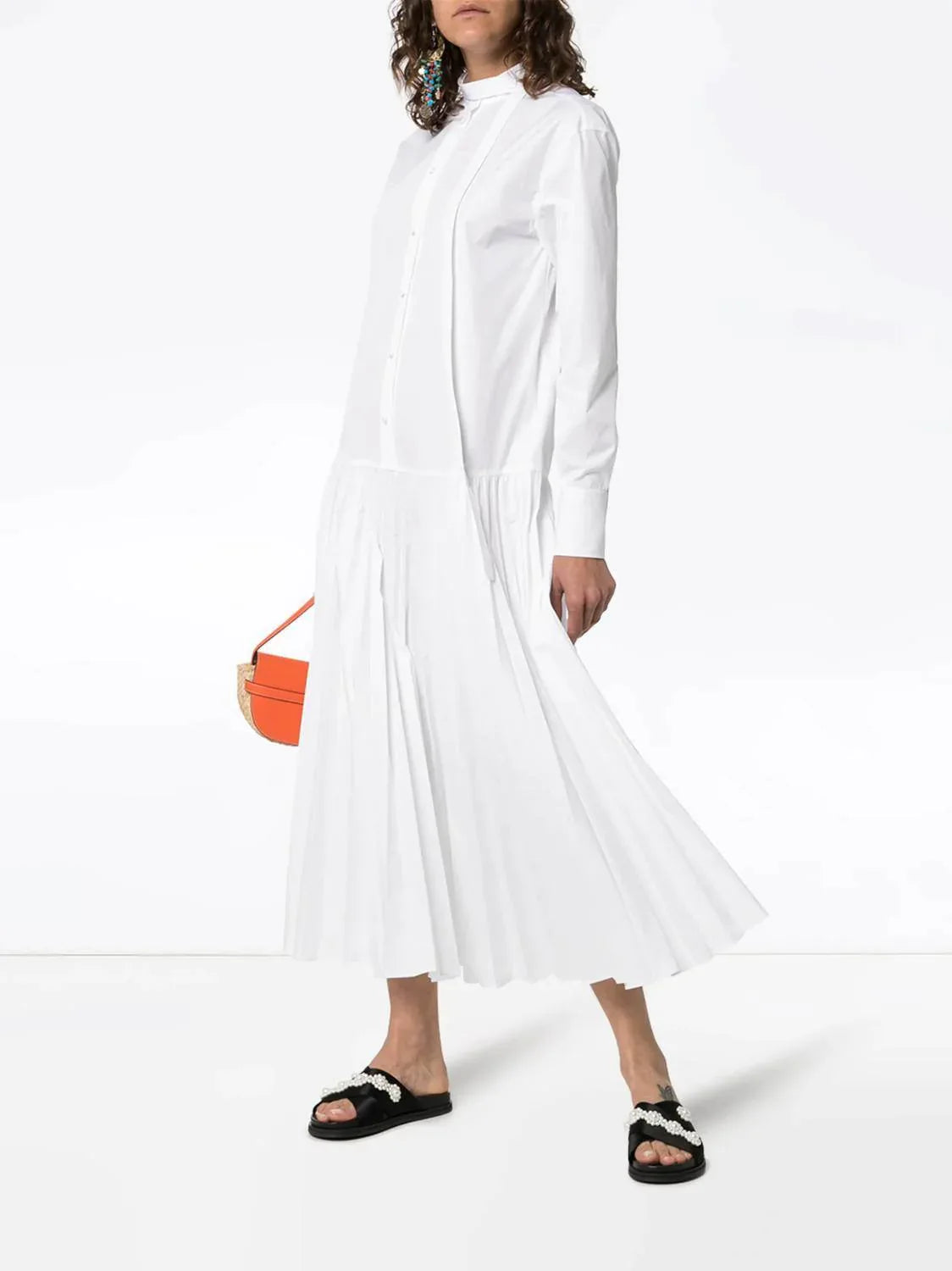 Plissiertes Kleid aus Baumwollpopeline-Mix