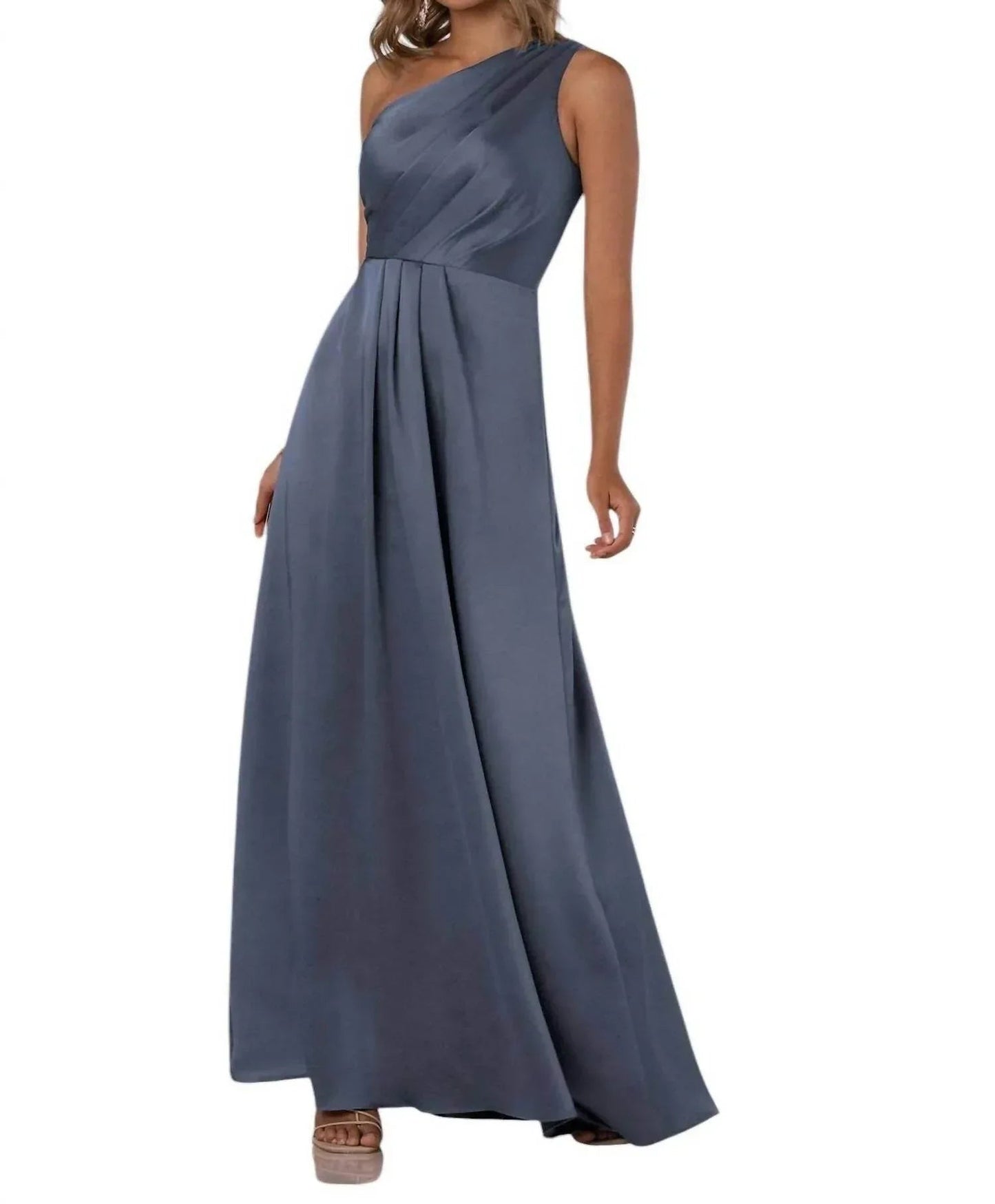 One-Shoulder Charmeuse Bridesmaid Dress with Subtle Pleats