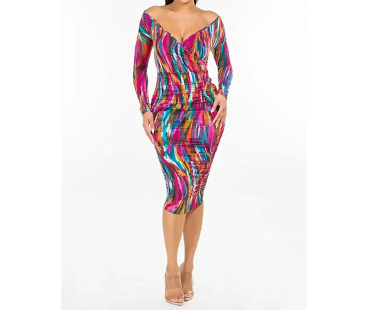 Wrap Shirred Midi Dress