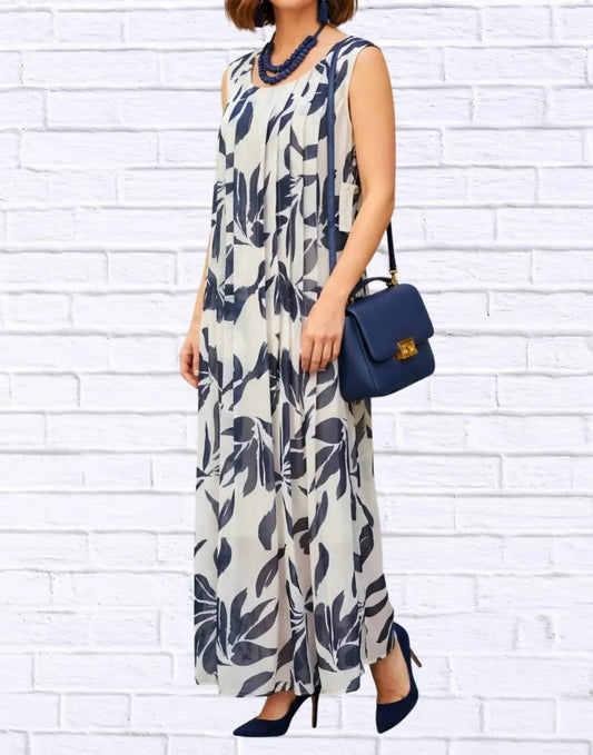 Chiffon Pleated Front Maxi Dress