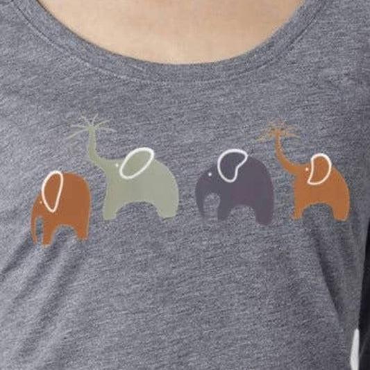 Womens Happy Elephant Family Long Sleeve Scoop Neck T-Shirt