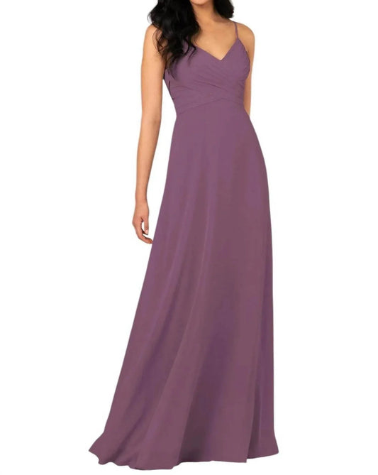 Classic V-Neckline Chiffon Bridesmaid Dress with Floor-Length Skirt