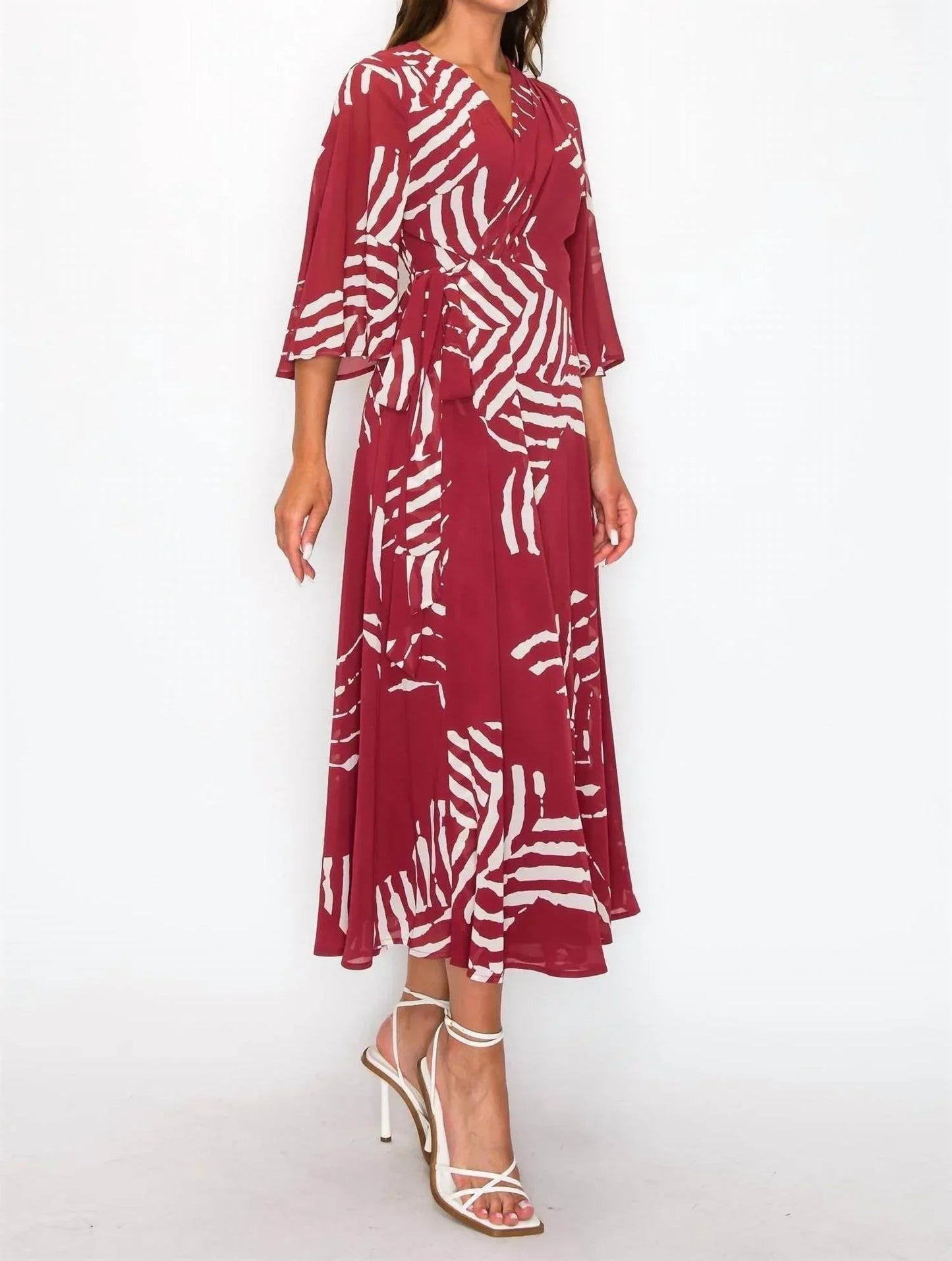 Chiffon Print Three Fourth Sleeve Maxi Dress