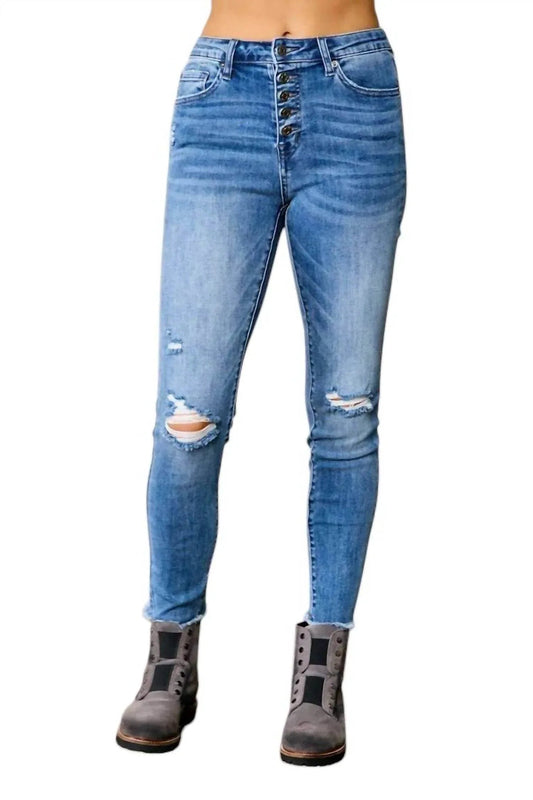 Button Front Skinny Jeans