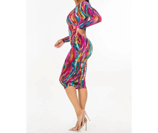 Wrap Shirred Midi Dress
