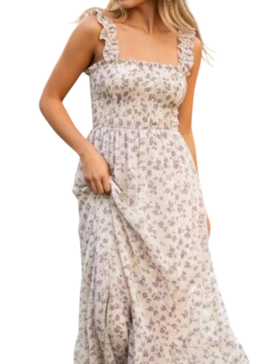 Lavendelfarbenes Maxikleid mit Blumenmuster