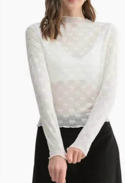 Bow Print Sheer Lace Top