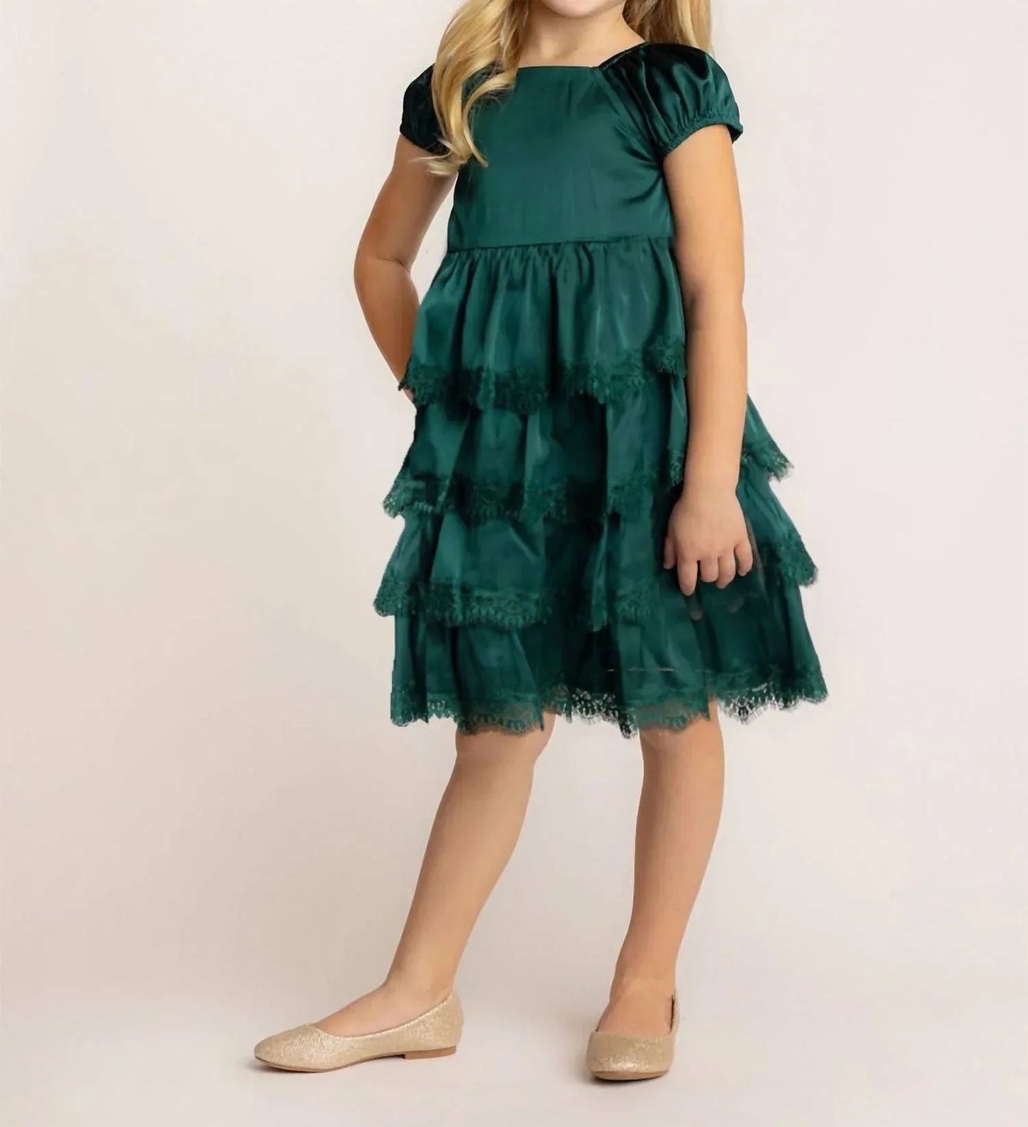Girl's Cap Sleeve Lace Tiered Dress