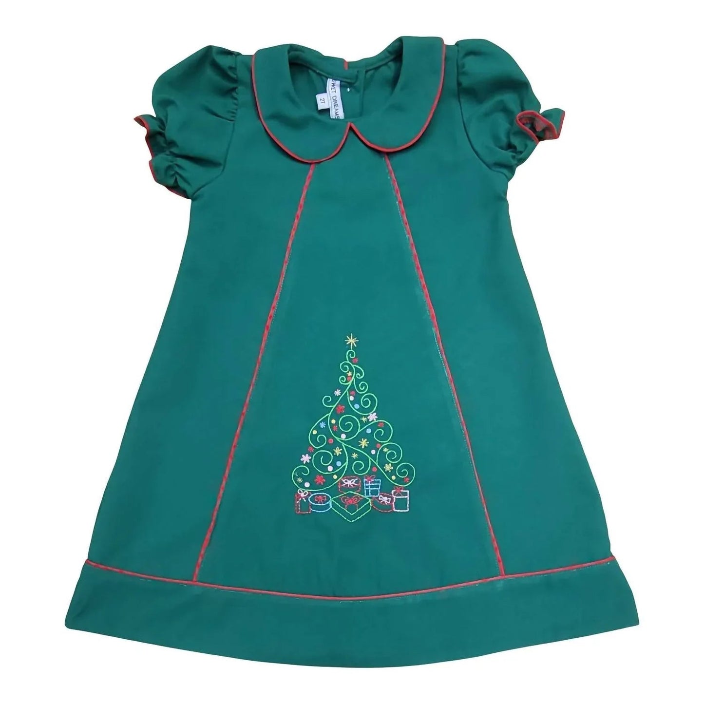 Mädchen besticktes Hunter-Kleid mit Weihnachtsbaum