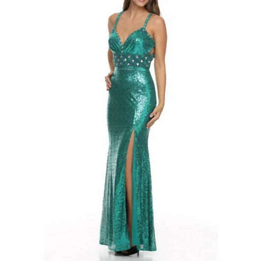 Beaded Waist Sequin Evening Dress (plus)