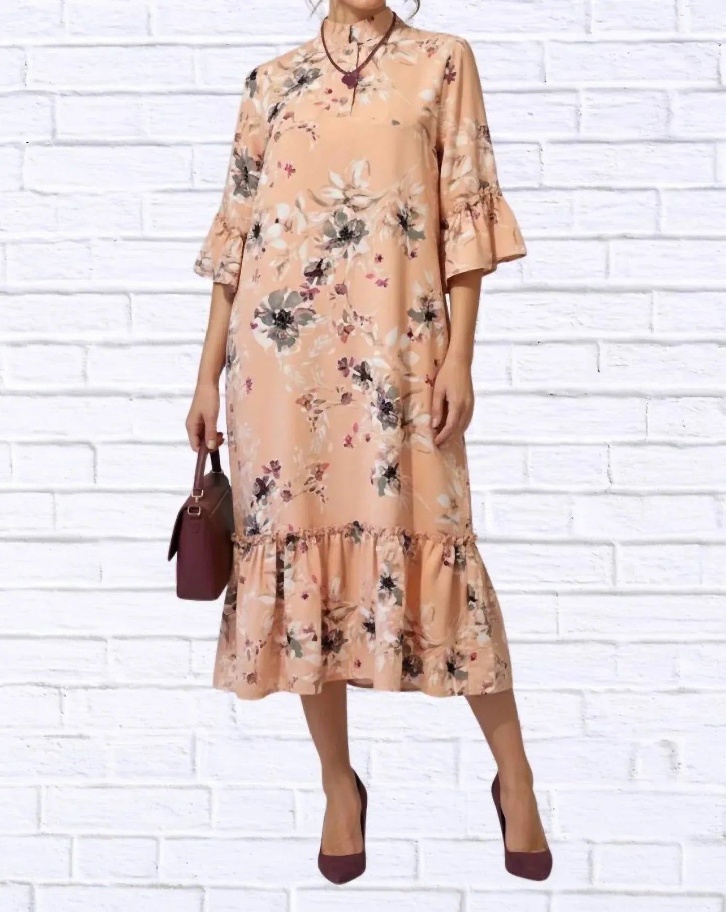 Florales Midikleid mit Rüschensaum