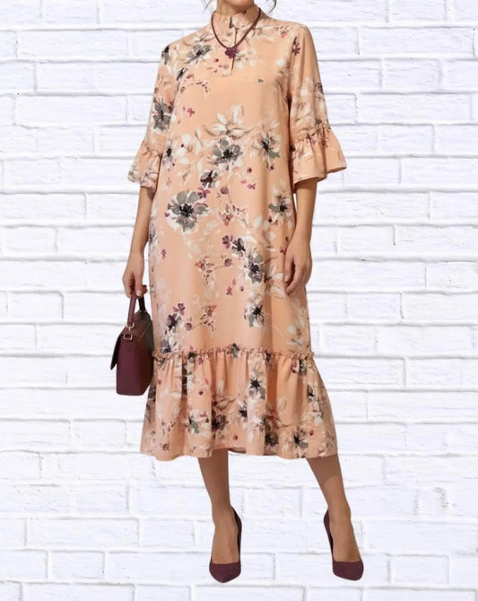 Florales Midikleid mit Rüschensaum