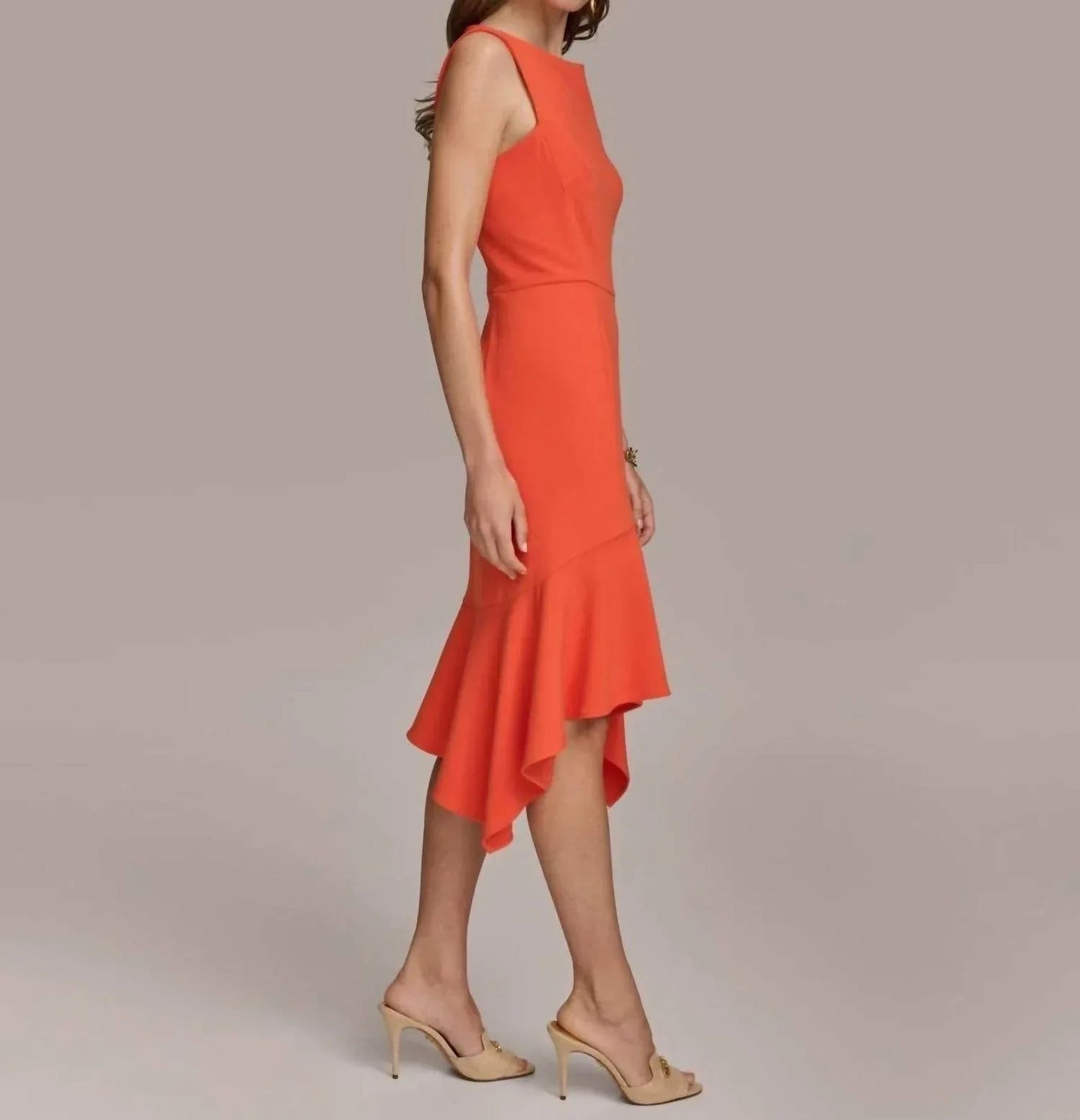 Boat-neck Sleeveless Ruffled-hem Sheath Dress