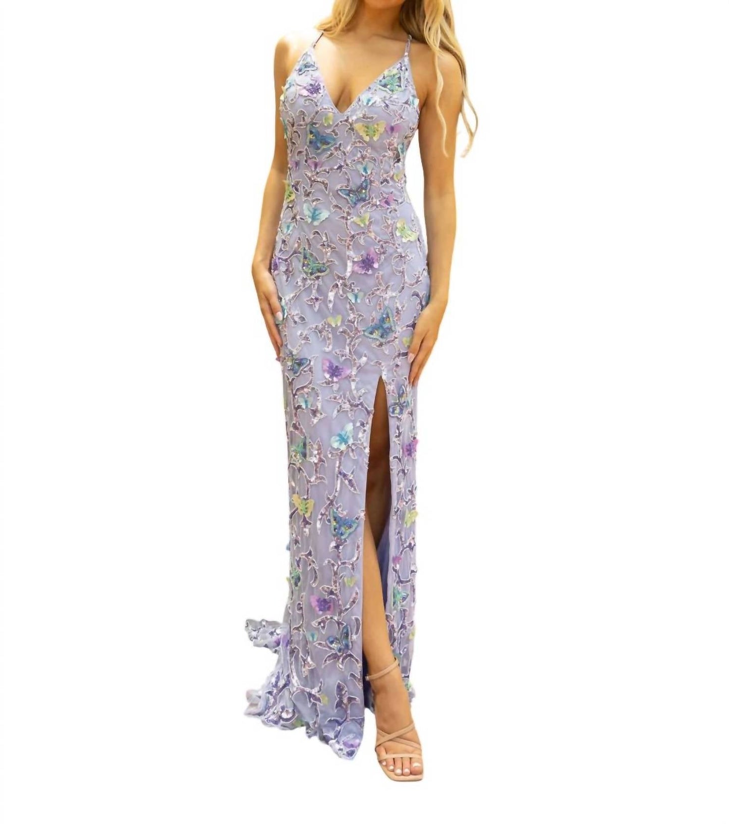 Bedrucktes Kleid mit tiefem V-Ausschnitt