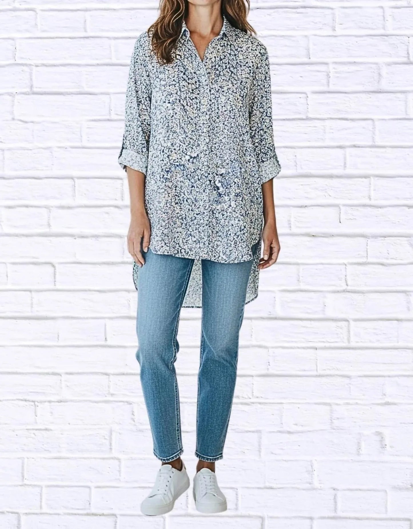 Florales Viskose-High-Low-Hemd