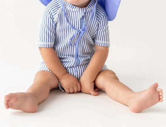 Baby Boys Seersucker Short Sleeve One Piece Rash Guard