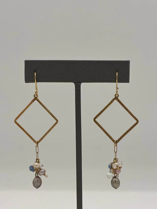 Women's Multi Mini Pearl Kyanite & Herkimer Earrings