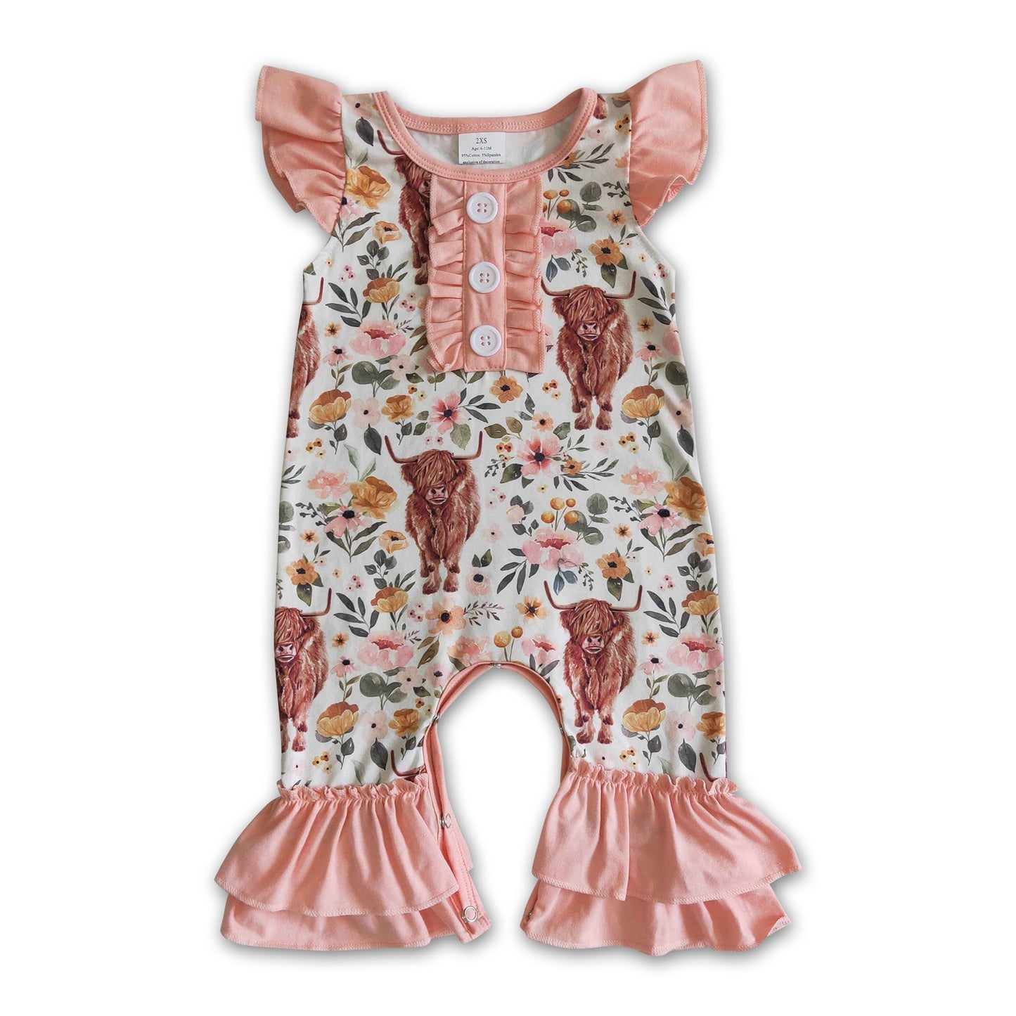 Strampler für Baby-Mädchen mit Kuhmuster, Flatterärmeln und Rüschen