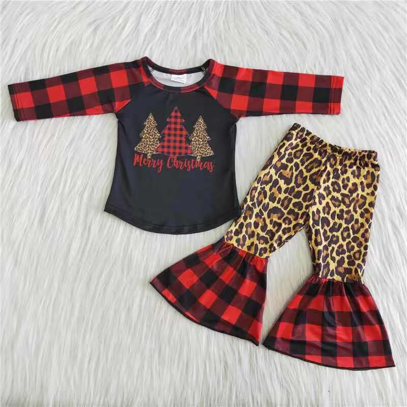 Fröhlicher Weihnachtsbaum-Print Mädchen Boutique-Kleidung