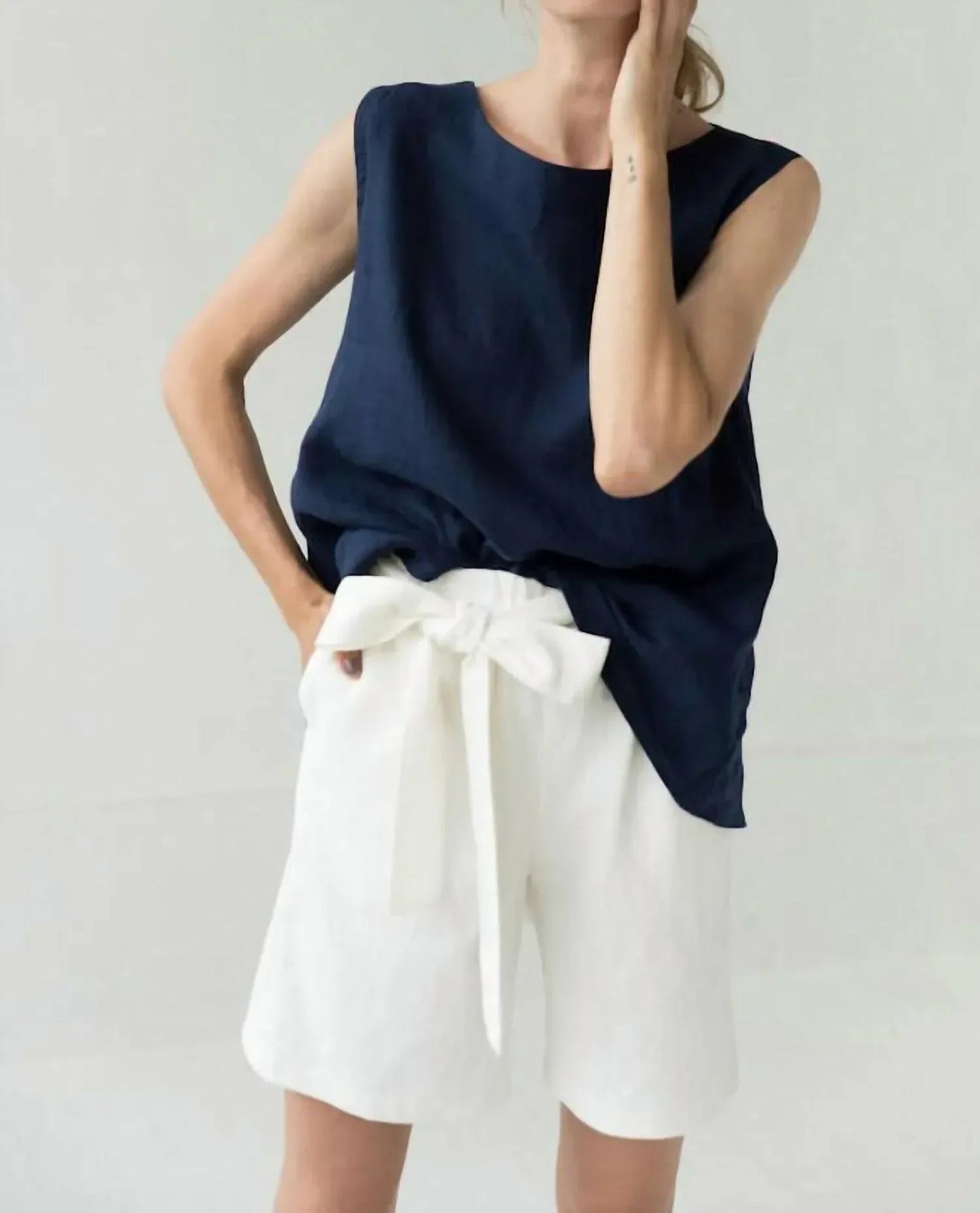 High-Waist-Leinen-Shorts