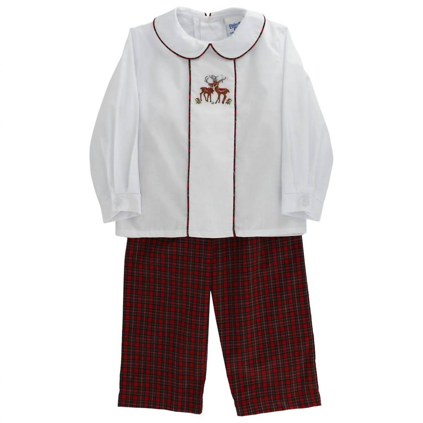 Kid's Reindeer On Plaid Dressy Pant Set
