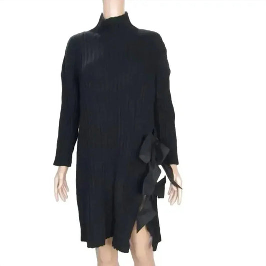 Women's Ribbed Sweater Knit Dress With Bow Detail