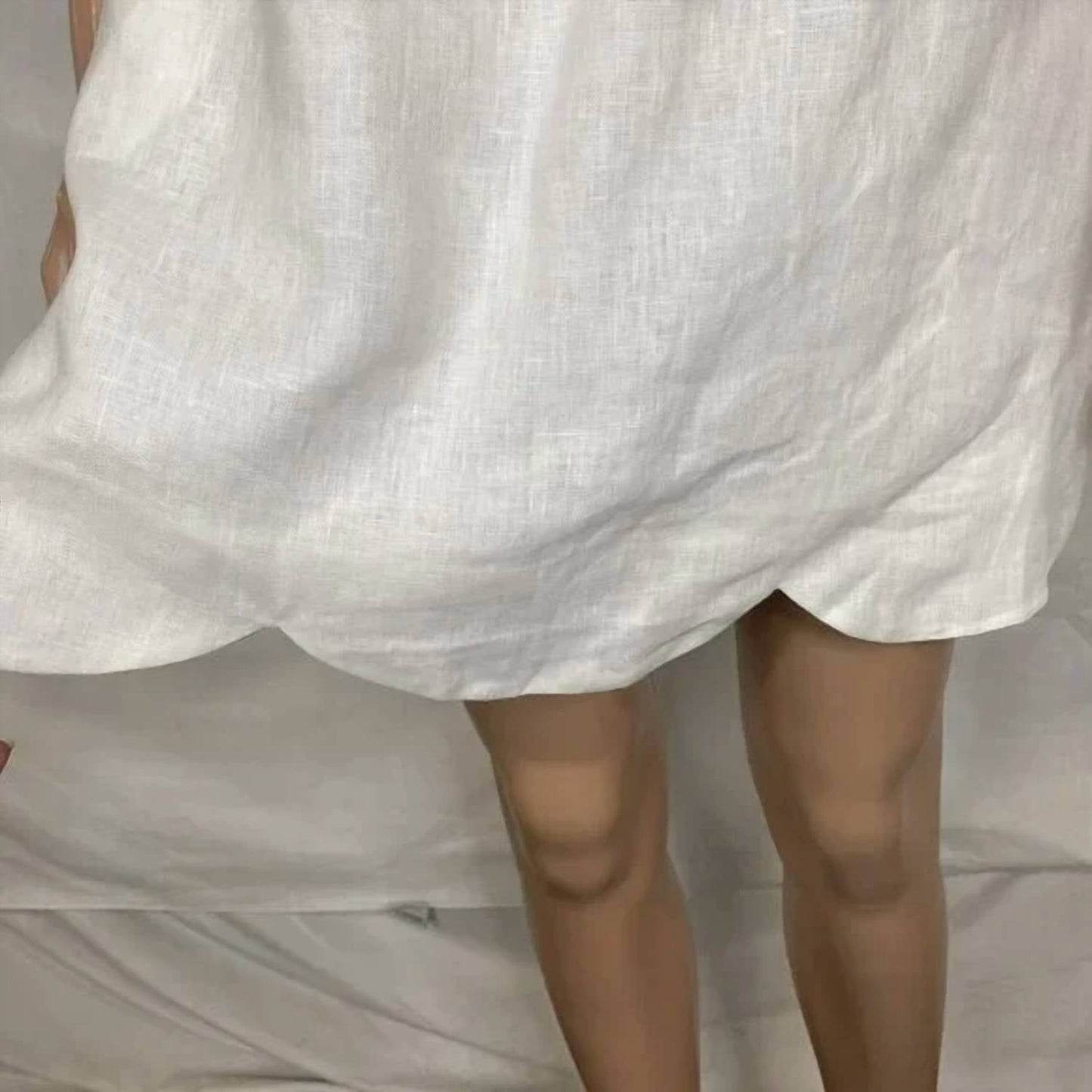 Women's Linen Scalloped Hem Shift Dress