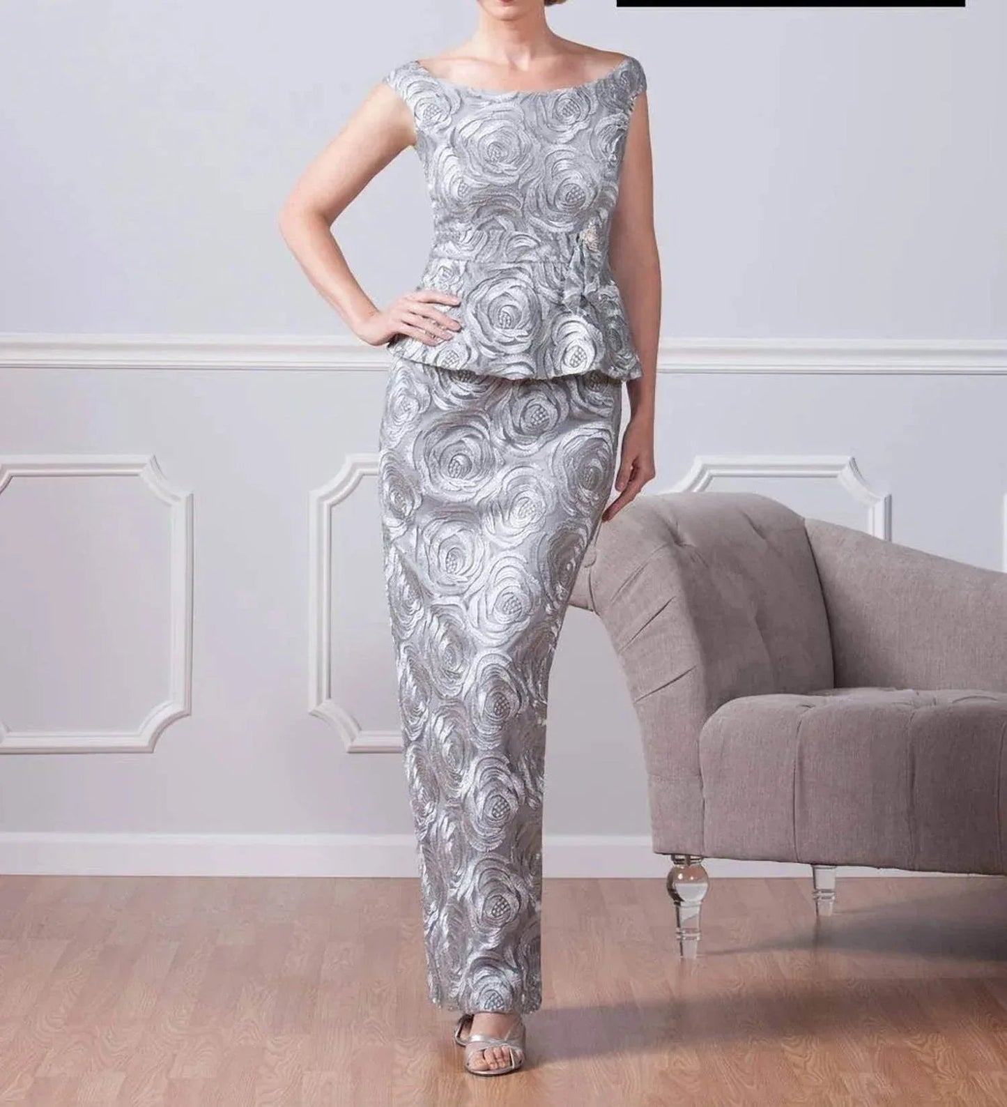 Peplum Tank Embroidered Gown