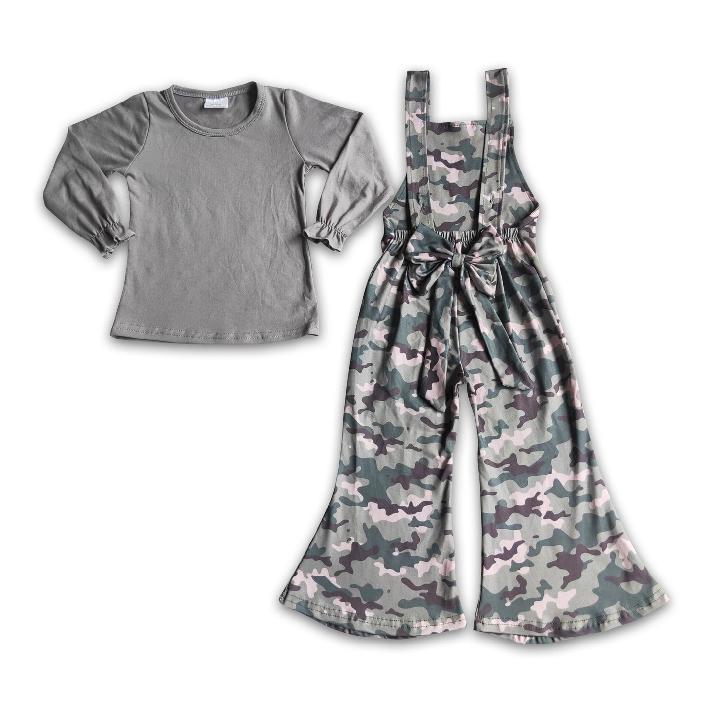 Graues Baumwolltop Camouflage-Overall Mädchenkleidung