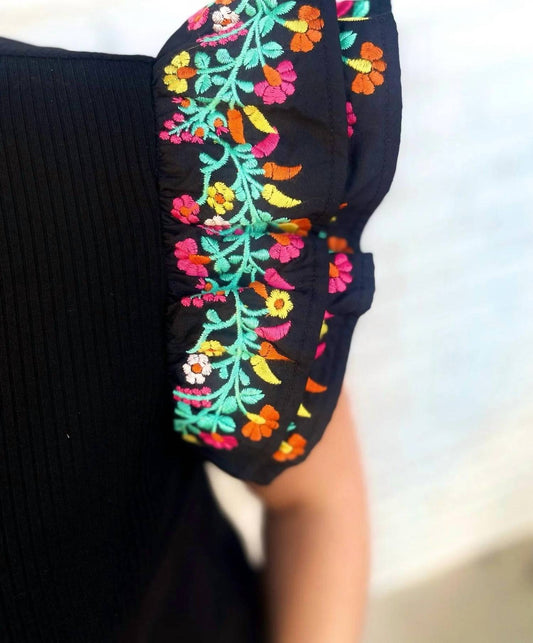 Embroidered Layered Sleeve Top