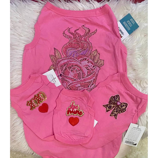Dog's Valentine’s Patch & Rhinestone Flaming Rose Design Tank