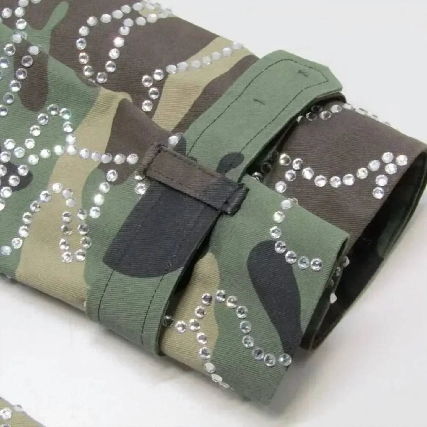 Damen Trenchcoat mit Strass und Camouflage-Muster