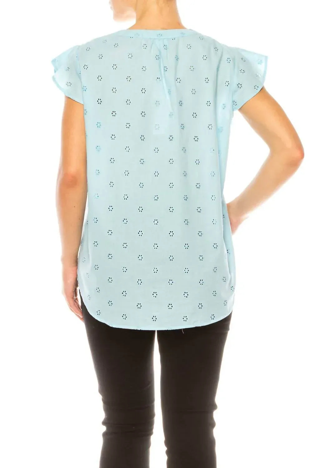 Floral Eyelet Cap Sleeve Top