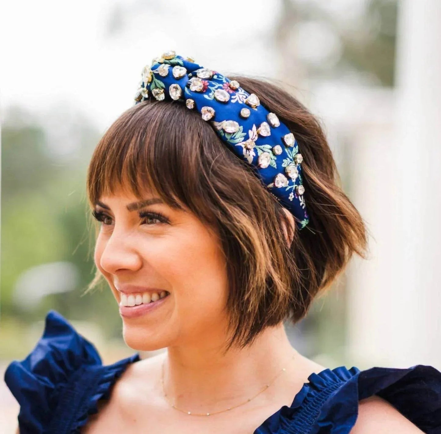 Damen Stirnband aus Seide mit Juwelen und Blumenmuster „Morning Glory“
