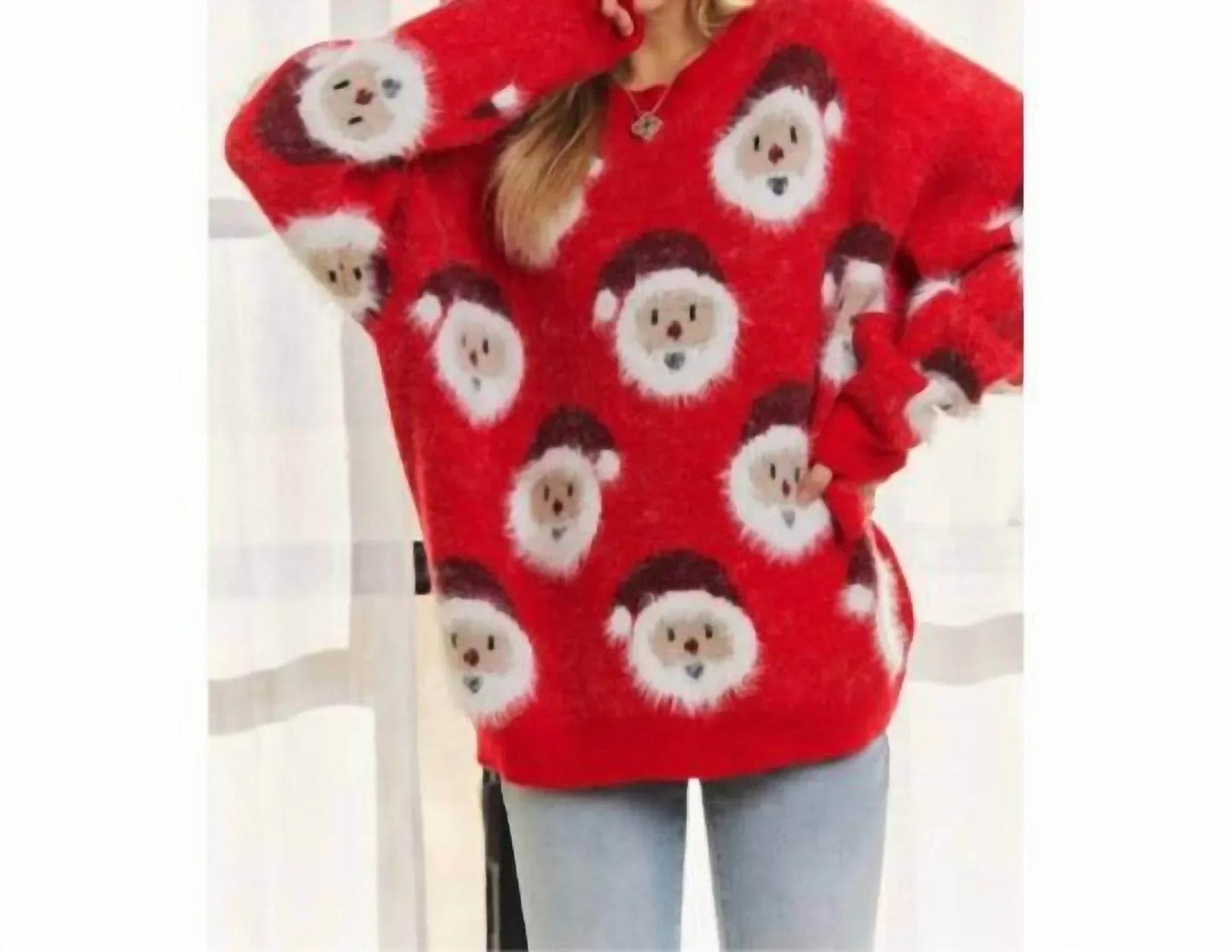 Weihnachtsmann-Plüschpullover mit langen Ärmeln