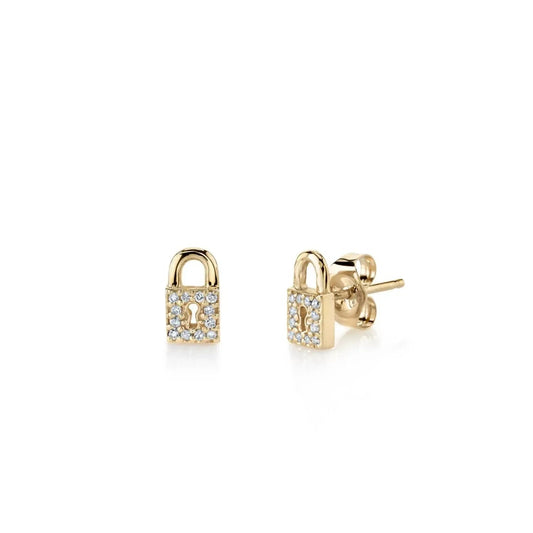 Women's Small Diamond Pave Key Hole Lock Stud Earrings