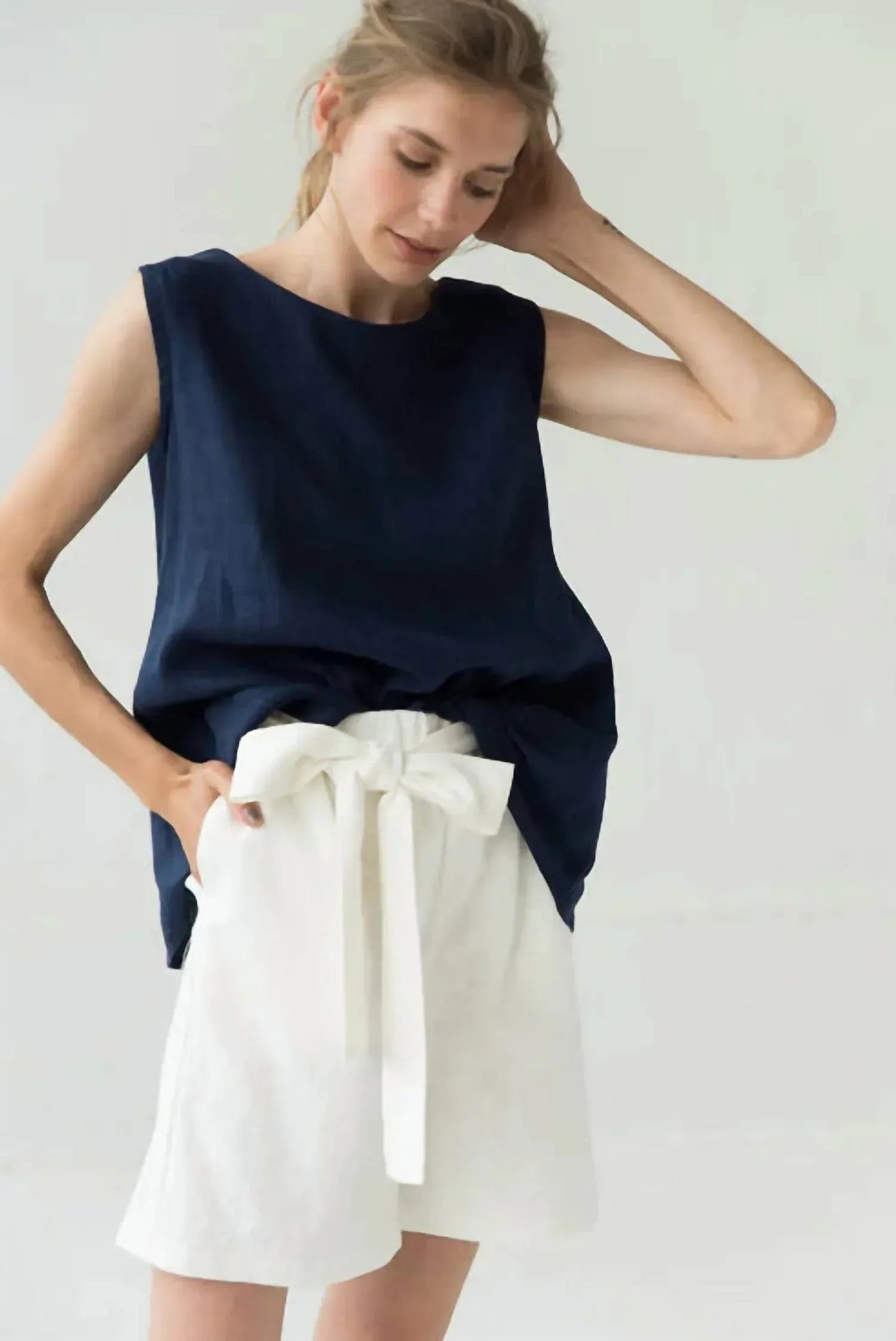 High-Waist-Leinen-Shorts