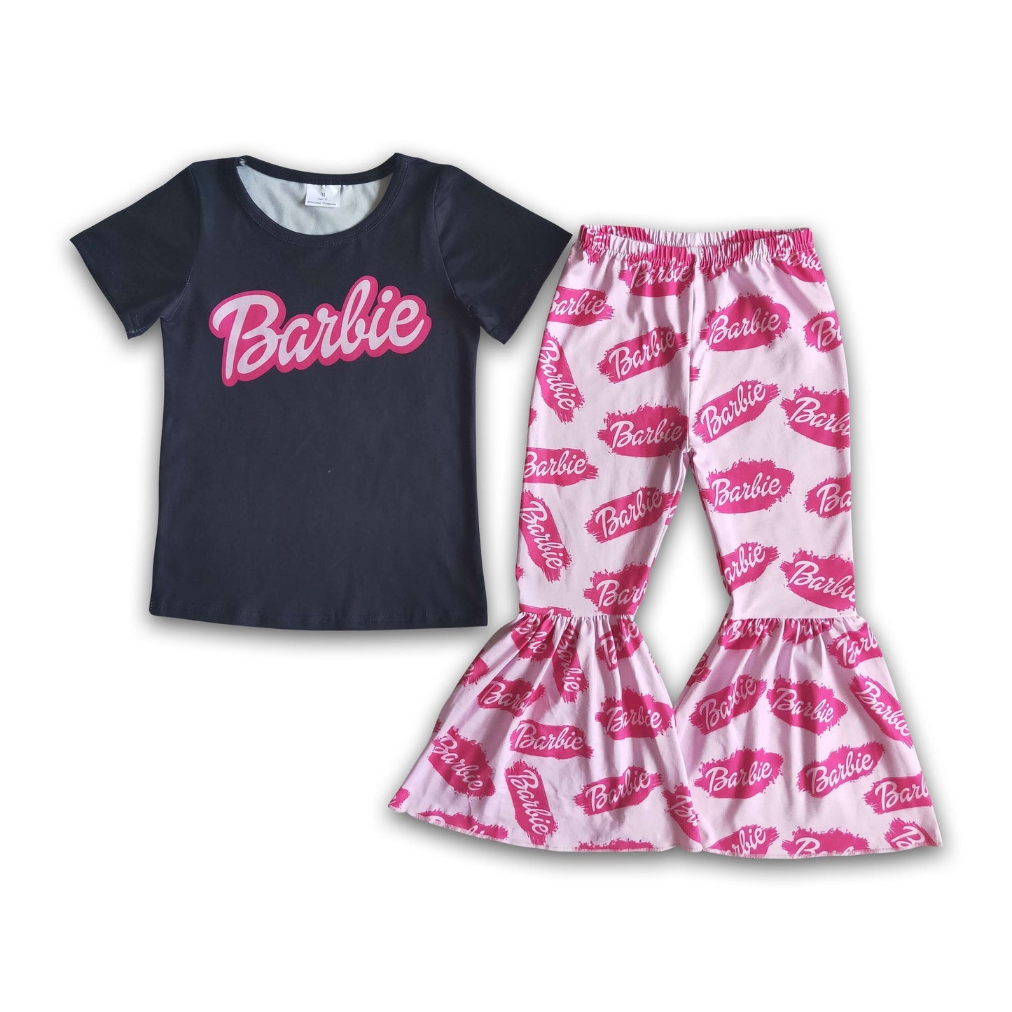 Schwarzes Party-Set aus kurzärmeligem Shirt und Schlaghose