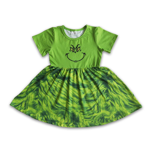 Grüne Gesichts-Siebdruck-Baby-Mädchen-Weihnachtskleider